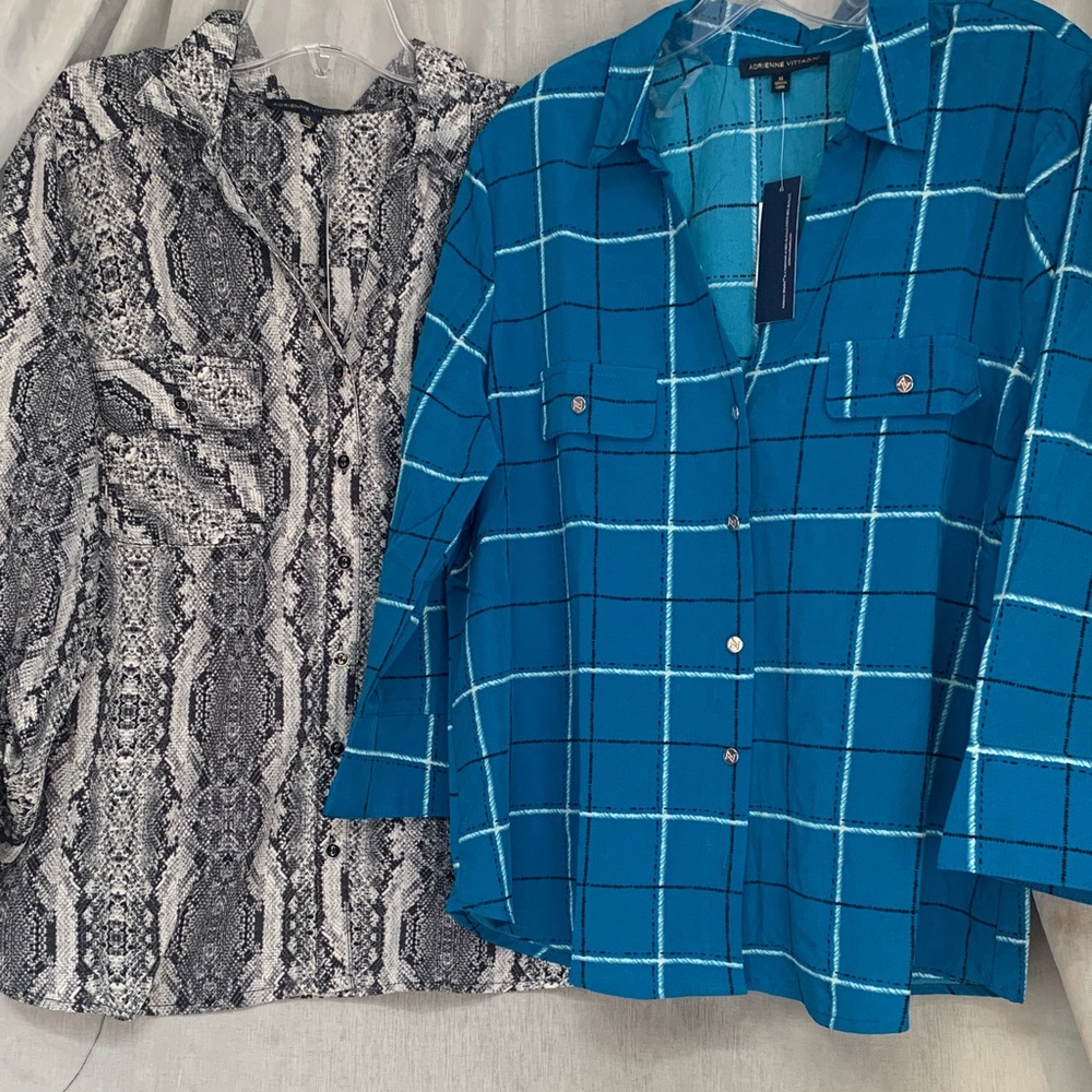 Adrienne Vittadini Blue Windowpane Button-Down Shirt